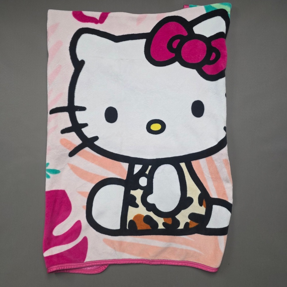 Hello Kitty Tropical Leopard Print Plush Throw Blanket Pink 62x46 Franco Sanrio